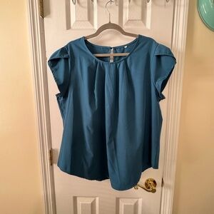 Teal Puff Sleeve Cap Blouse Relaxed Fit